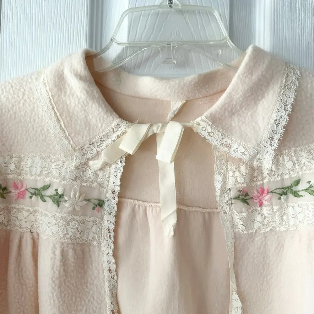 Vintage Pink Peach Fleece Fleece Lace Trim Bed Jacket Capelet No Size S/M - Picture 7 of 8
